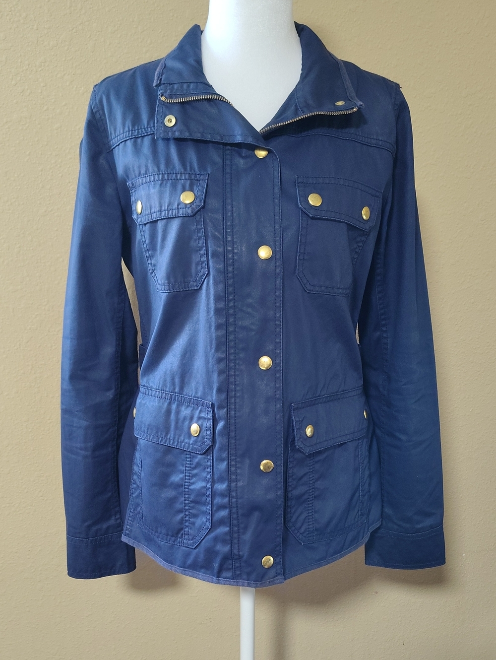 J Crew 100% Cotton The Downtown Field Button Utility Jacket Size S Blue Pocket